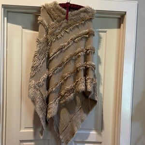Charlie Paige Tan Poncho with Fringe